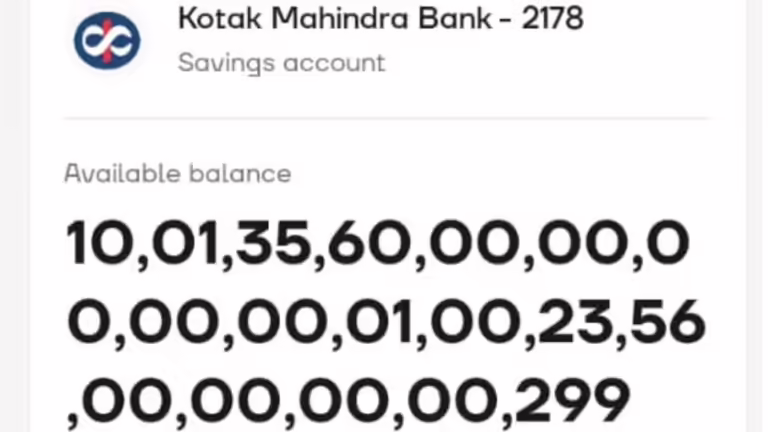 नई दिल्ली। ग्रेटर नोएडा में युवक के खाते में आए 10,01,35,60,00,00,00,00,00,01,00,23,56,00,00,00,00,299 रुपये
