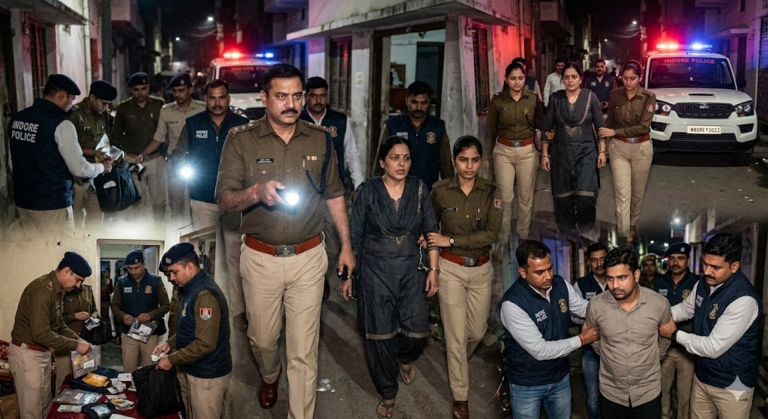 इंदौर पुलिस का सीक्रेट ऑपरेशन, 6 थानों की टीम ने रातभर मारे छापे; लेडी ड्रग माफिया और इंटेलिजेंस के पुलिसकर्मी को पकड़ा