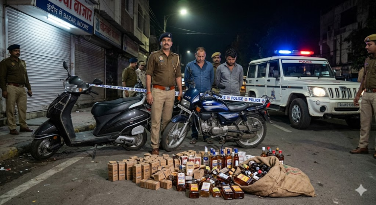 इंदौर में आबकारी विभाग की बड़ी कार्रवाई: 40.5 बल्क लीटर अवैध शराब और दो वाहन जब्त, दो आरोपी गिरफ्तार
