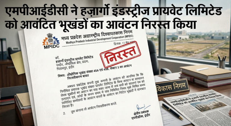 एमपीआईडीसी ने हज़ार्गो इंडस्ट्रीज प्रायवेट लिमिटेड को आवंटित भूखंडों का आवंटन निरस्त किया