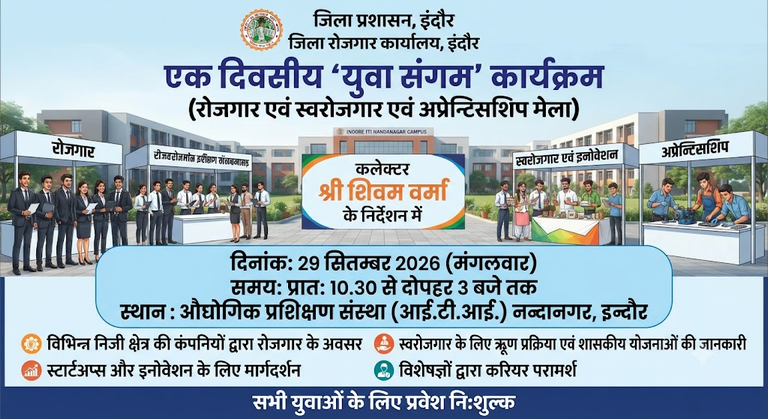 एक दिवसीय युवा संगम कार्यक्रम (रोजगार एवं स्वरोजगार एवं अप्रेन्टिसशिप मेला) 29 सितम्बर को